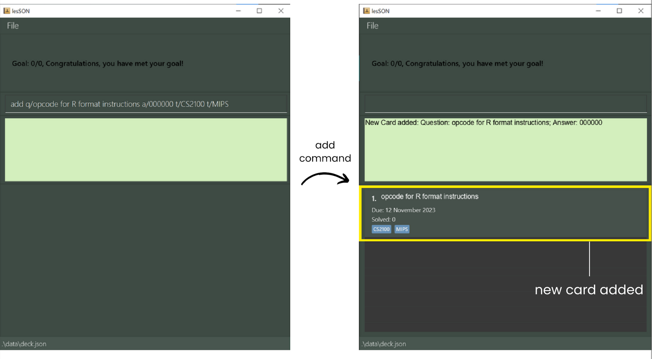 result of add command